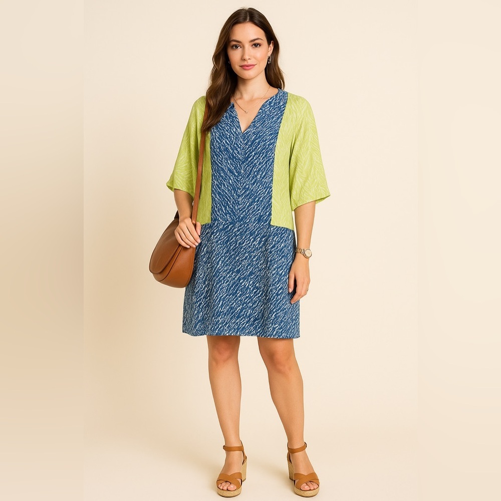 ETCETERA Oasis Shift Dress Size Medium Roll Tab Sleeves - Picture 2 of 9